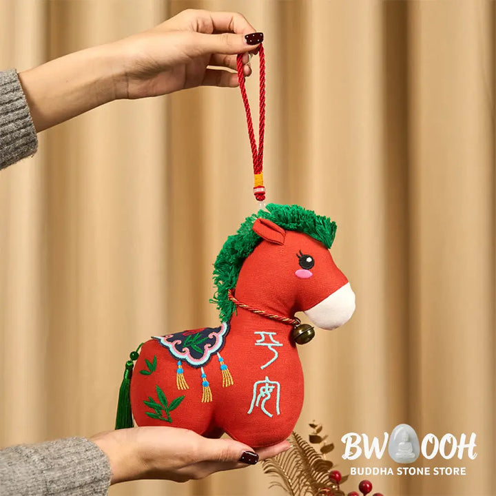 Buddha Stones Year of the Horse Copper Red String Fu Character Embroidery Prosperity Home Decoration - Decorations