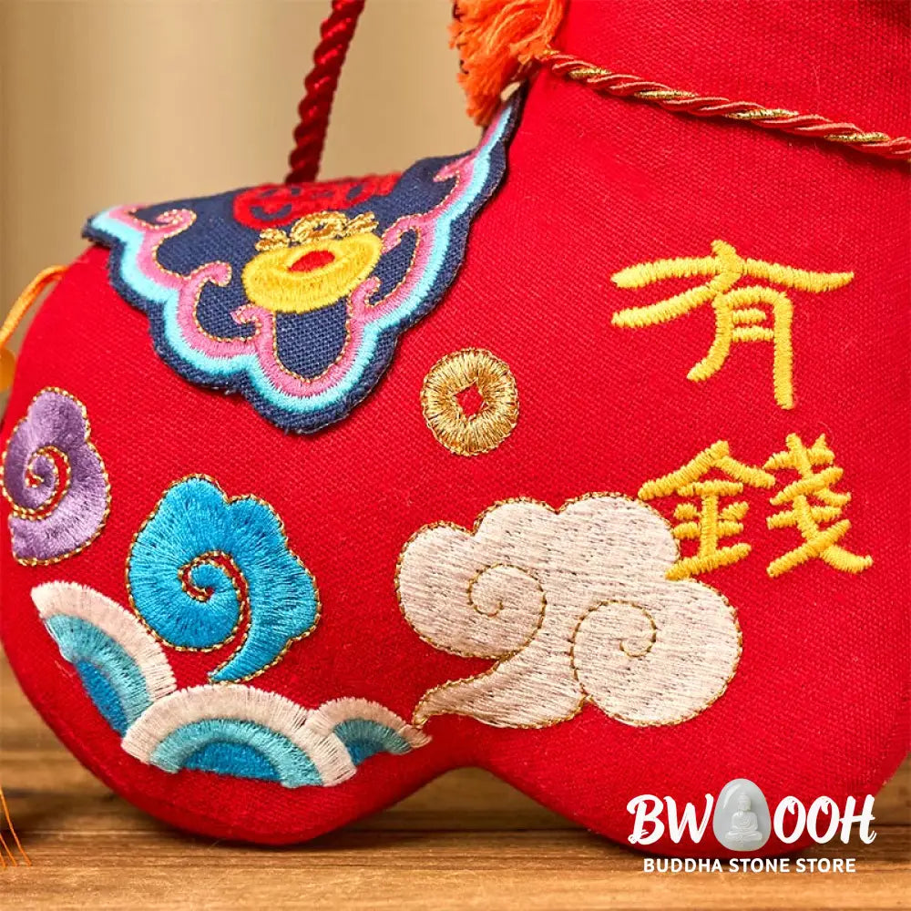 Buddha Stones Year of the Horse Copper Red String Fu Character Embroidery Prosperity Home Decoration - Decorations