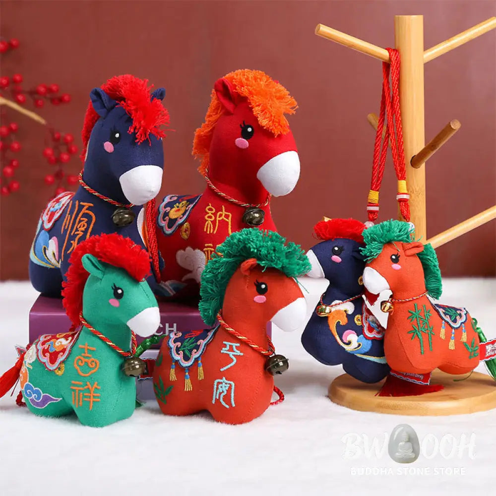 Buddha Stones Year of the Horse Copper Red String Fu Character Embroidery Prosperity Home Decoration - Decorations