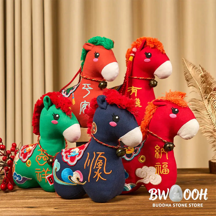 Buddha Stones Year of the Horse Copper Red String Fu Character Embroidery Prosperity Home Decoration - Decorations