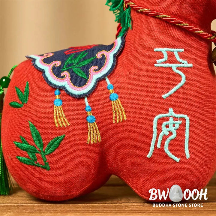 Buddha Stones Year of the Horse Copper Red String Fu Character Embroidery Prosperity Home Decoration - Decorations