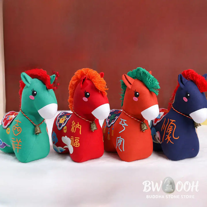 Buddha Stones Year of the Horse Copper Red String Fu Character Embroidery Prosperity Home Decoration - Decorations