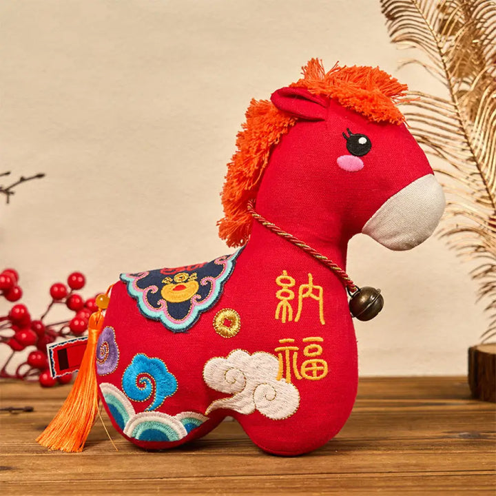 Buddha Stones Year of the Horse Copper Red String Fu Character Embroidery Prosperity Home Decoration - Nafu Red Horse
