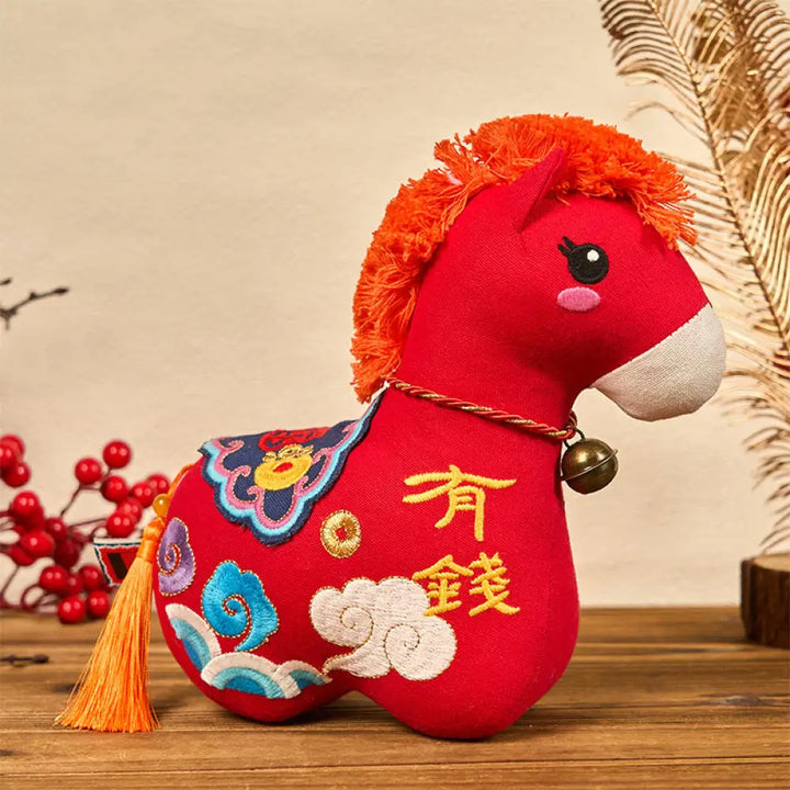 Buddha Stones Year of the Horse Copper Red String Fu Character Embroidery Prosperity Home Decoration - Rich Red Horse