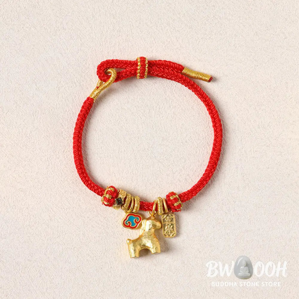 Buddha Stones Year Of The Horse Copper Red String Fu Character Lotus Luck Bracelet - Bracelet