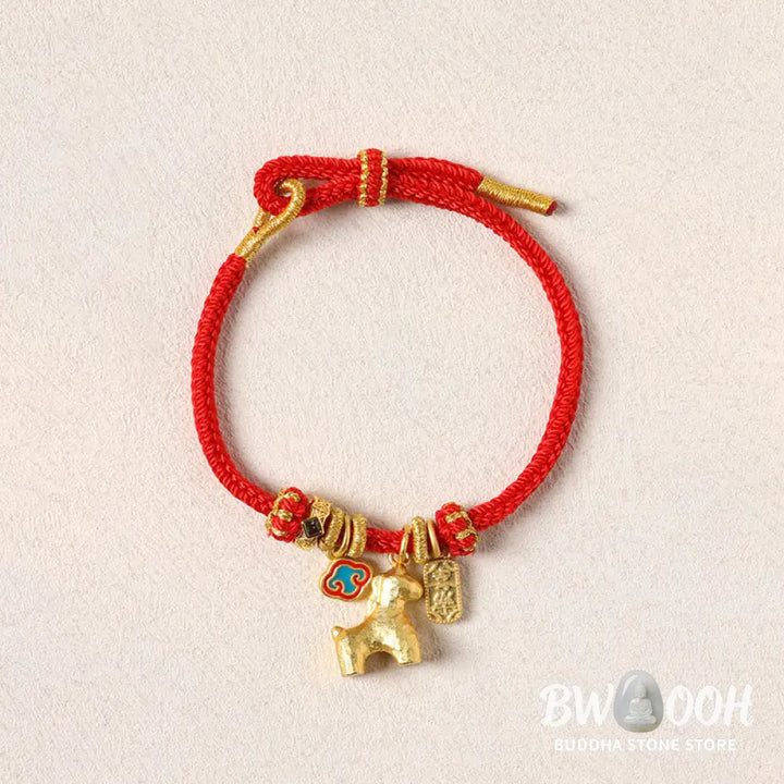 Buddha Stones Year Of The Horse Copper Red String Fu Character Lotus Luck Bracelet - Bracelet