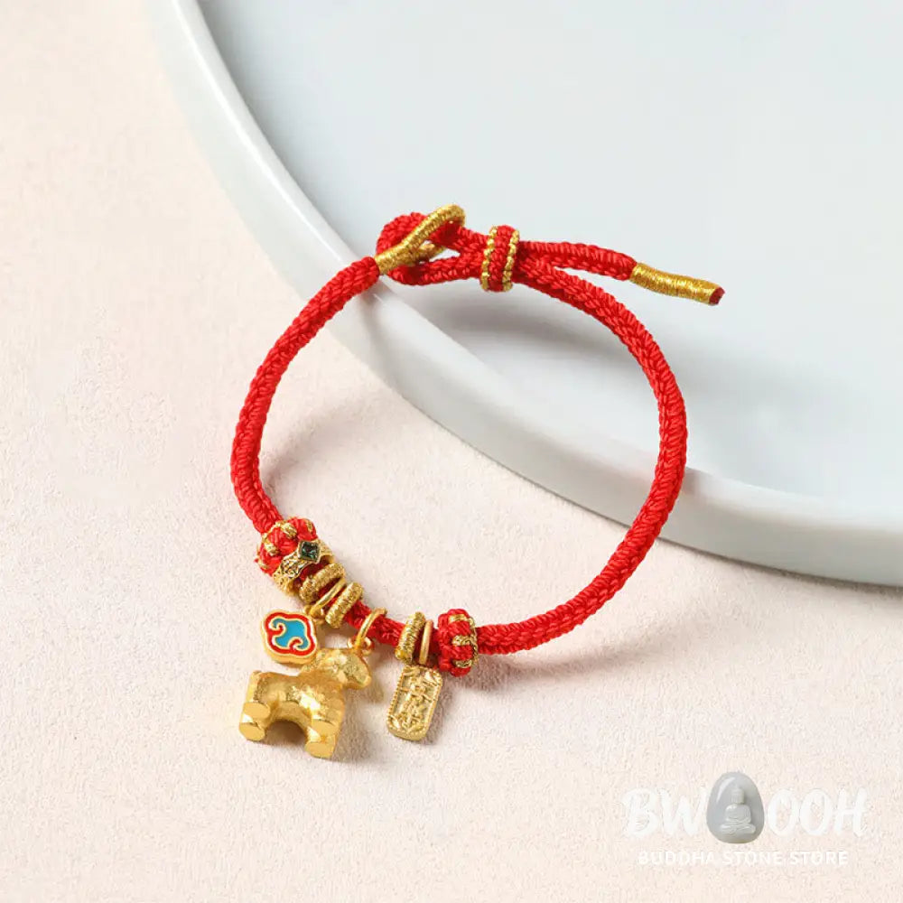 Buddha Stones Year Of The Horse Copper Red String Fu Character Lotus Luck Bracelet - Bracelet