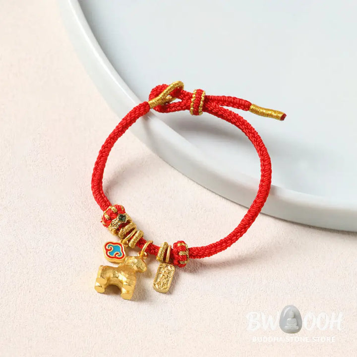 Buddha Stones Year Of The Horse Copper Red String Fu Character Lotus Luck Bracelet - Bracelet