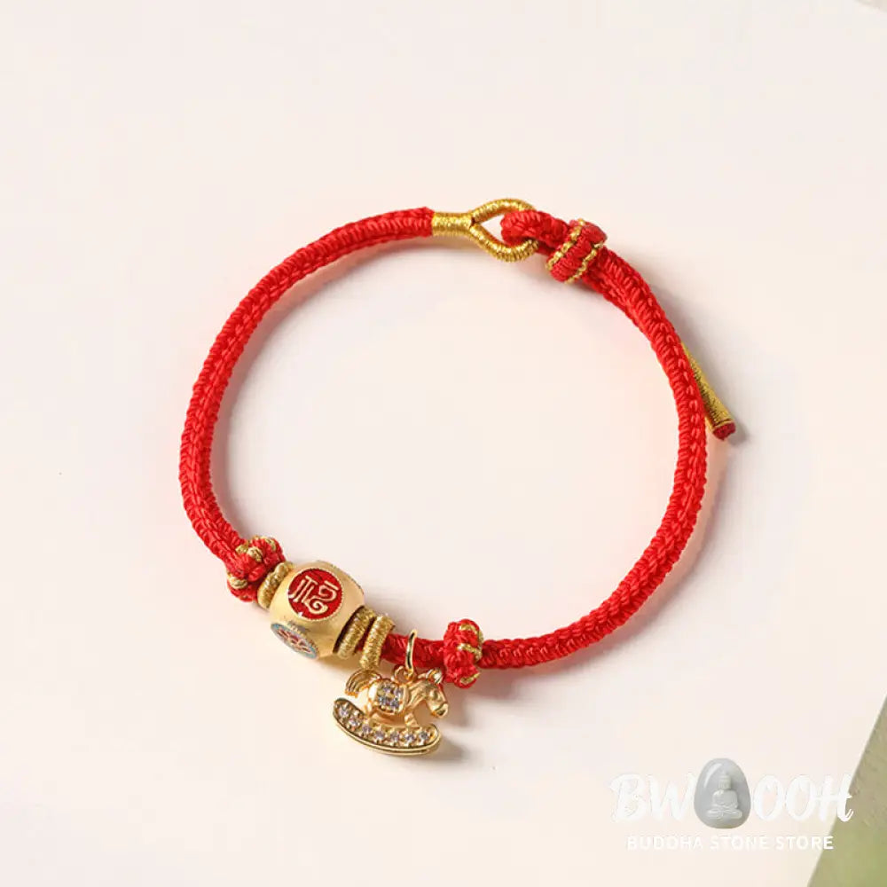 Buddha Stones Year Of The Horse Copper Red String Fu Character Lotus Luck Bracelet - Bracelet