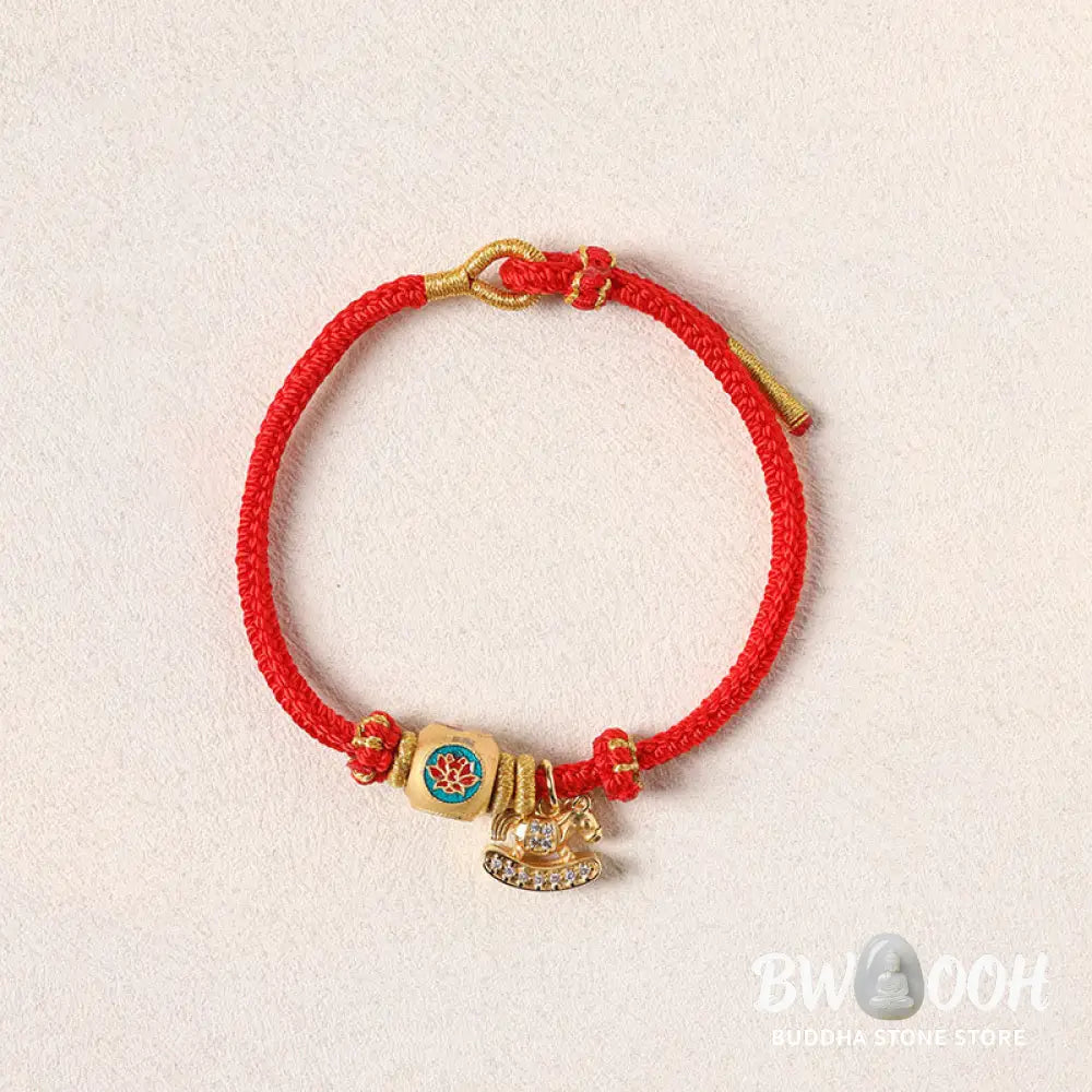 Buddha Stones Year Of The Horse Copper Red String Fu Character Lotus Luck Bracelet - Bracelet