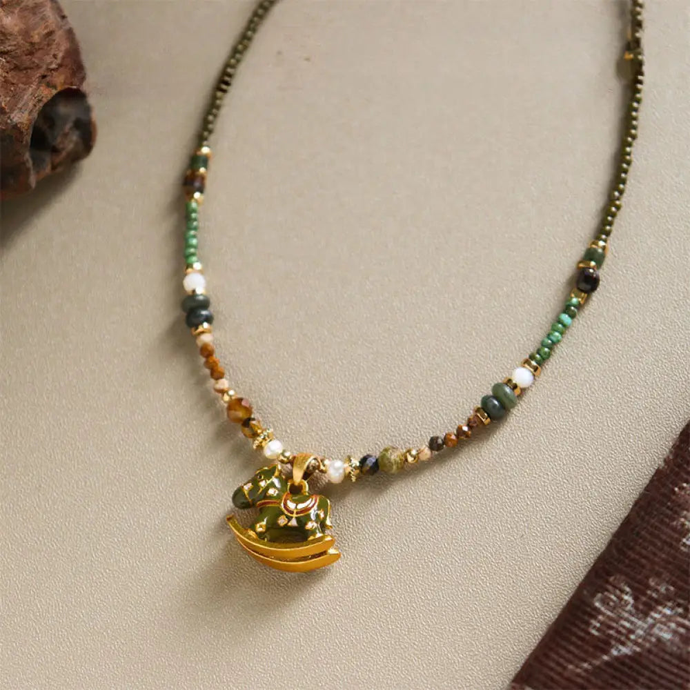 Buddha Stones Year Of The Horse Copper Tiger Eye Various Beads Balance Necklace Pendants - BWOOOH - Green Horse