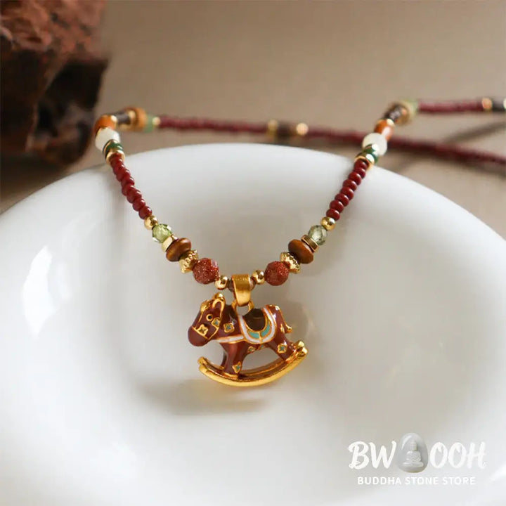 Buddha Stones Year Of The Horse Copper Tiger Eye Various Beads Balance Necklace Pendants - BWOOOH - Necklaces &amp; Pendants
