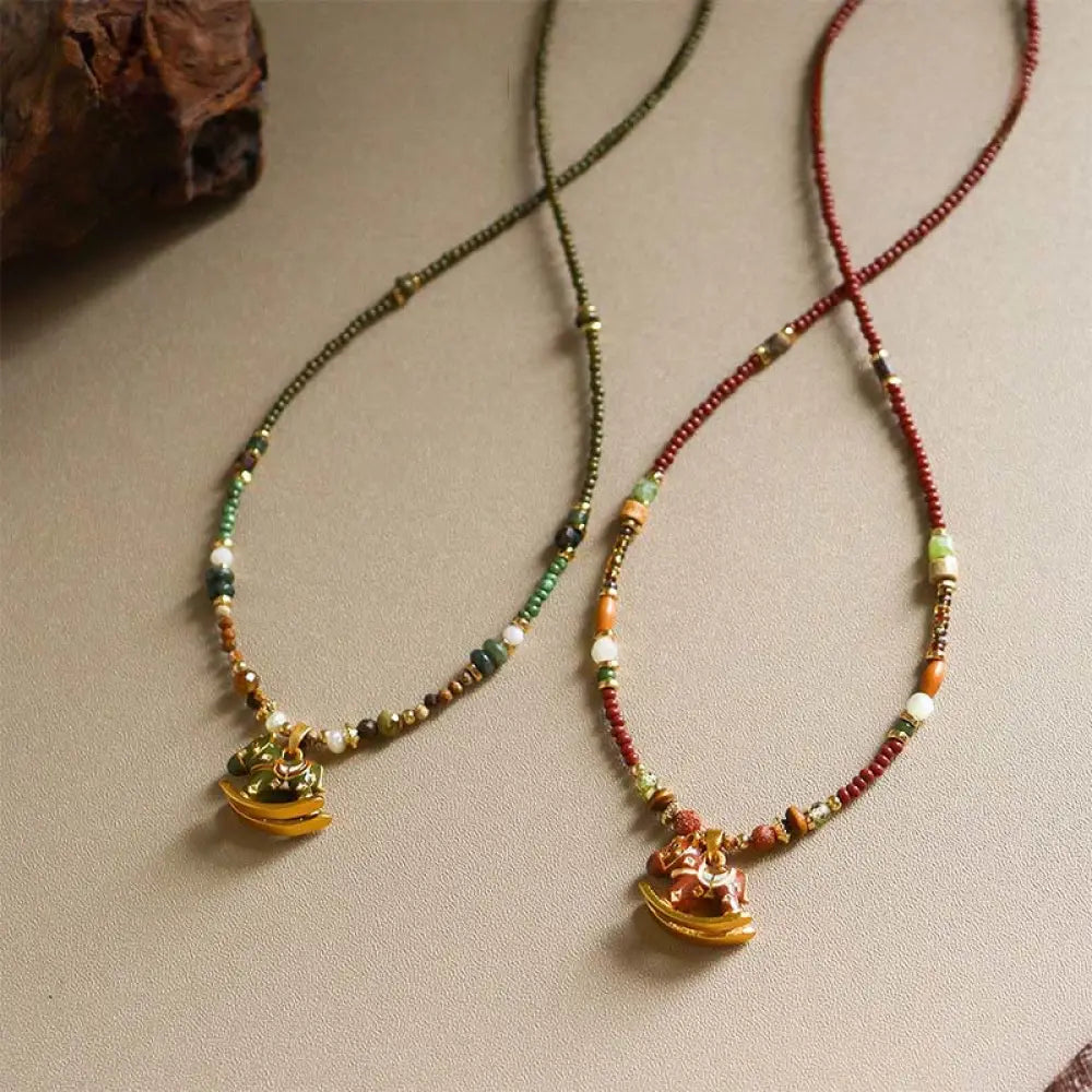Buddha Stones Year Of The Horse Copper Tiger Eye Various Beads Balance Necklace Pendants - BWOOOH - Necklaces & Pendants