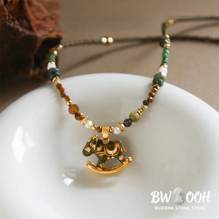 Buddha Stones Year Of The Horse Copper Tiger Eye Various Beads Balance Necklace Pendants - BWOOOH - Necklaces &amp; Pendants