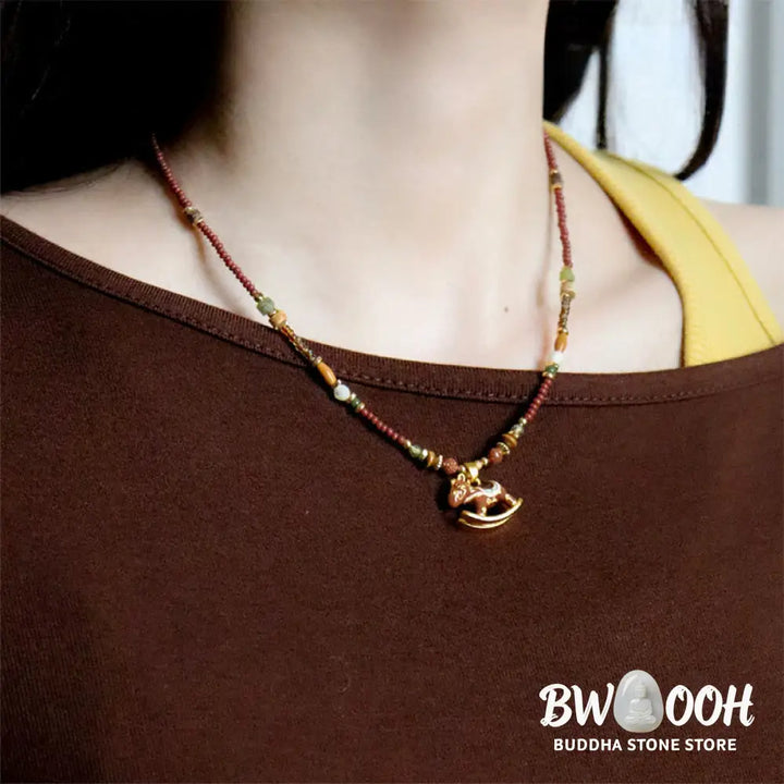 Buddha Stones Year Of The Horse Copper Tiger Eye Various Beads Balance Necklace Pendants - BWOOOH - Necklaces &amp; Pendants
