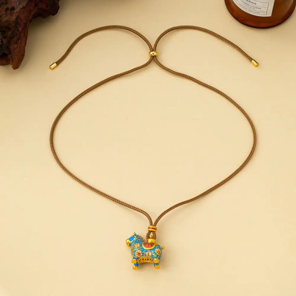 Buddha Stones Year Of The Horse Copper Wealth Necklace Pendants - BWOOOH - Blue Horse - Necklaces & Pendants