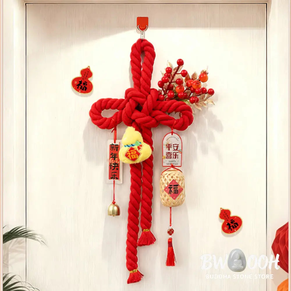 Buddha Stones Year of the Horse Dancing Lion Fu Character Chinese Knotting Fortune Decoration - Decorations