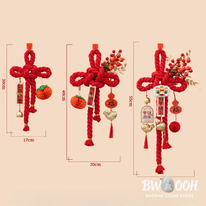 Buddha Stones Year of the Horse Dancing Lion Fu Character Chinese Knotting Fortune Decoration - Decorations