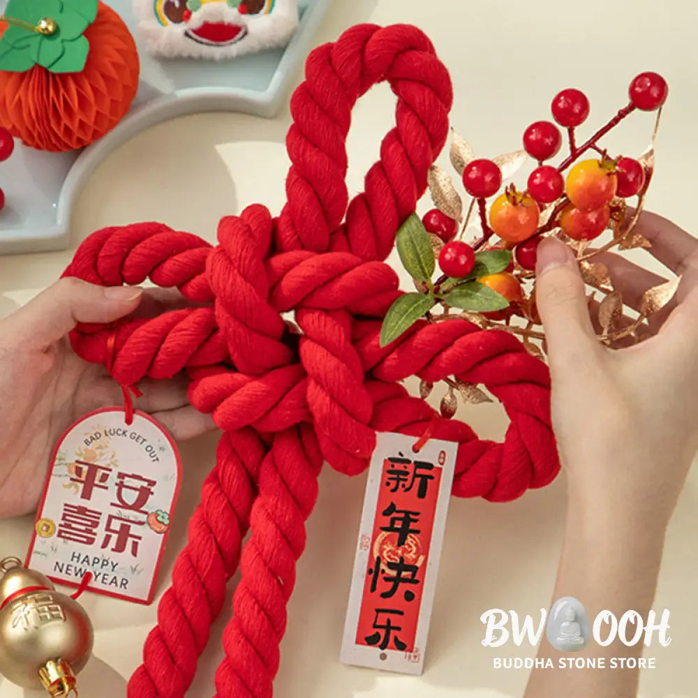 Buddha Stones Year of the Horse Dancing Lion Fu Character Chinese Knotting Fortune Decoration - Decorations