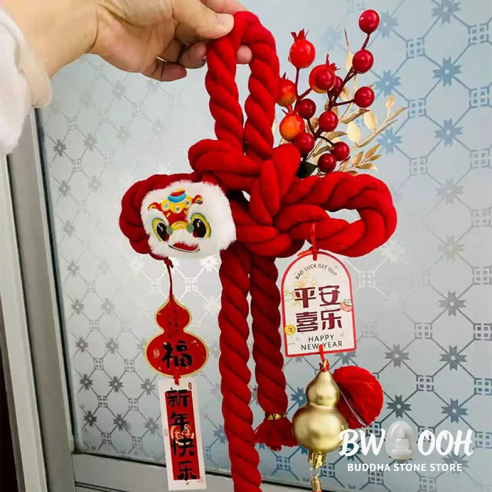 Buddha Stones Year of the Horse Dancing Lion Fu Character Chinese Knotting Fortune Decoration - Decorations
