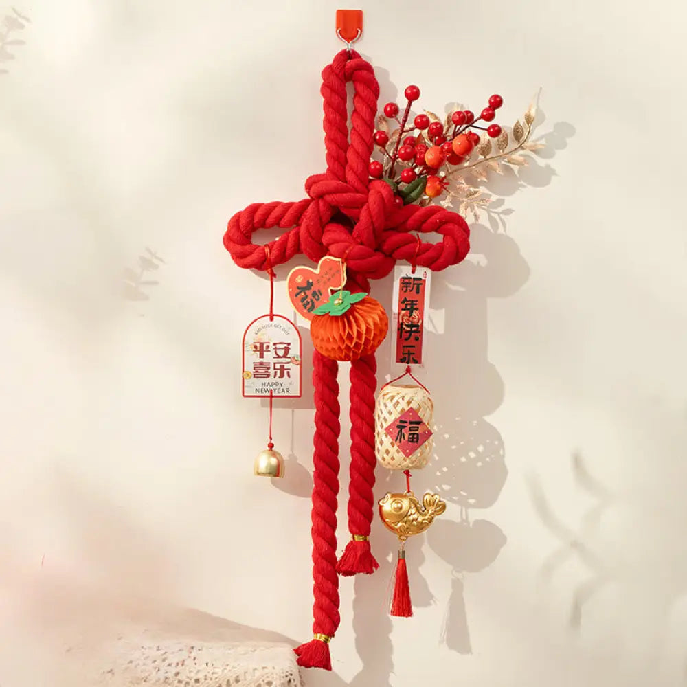 Buddha Stones Year of the Horse Dancing Lion Fu Character Chinese Knotting Fortune Decoration - Fish Persimmon Large