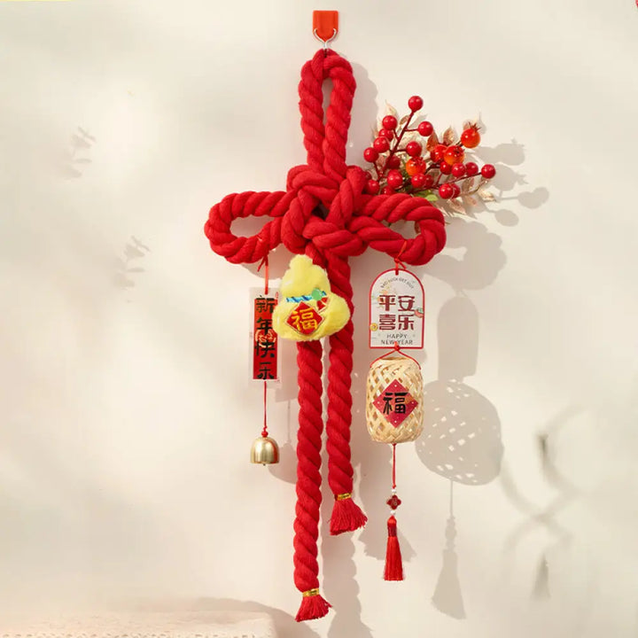 Buddha Stones Year of the Horse Dancing Lion Fu Character Chinese Knotting Fortune Decoration - Gourd Bell Large Size