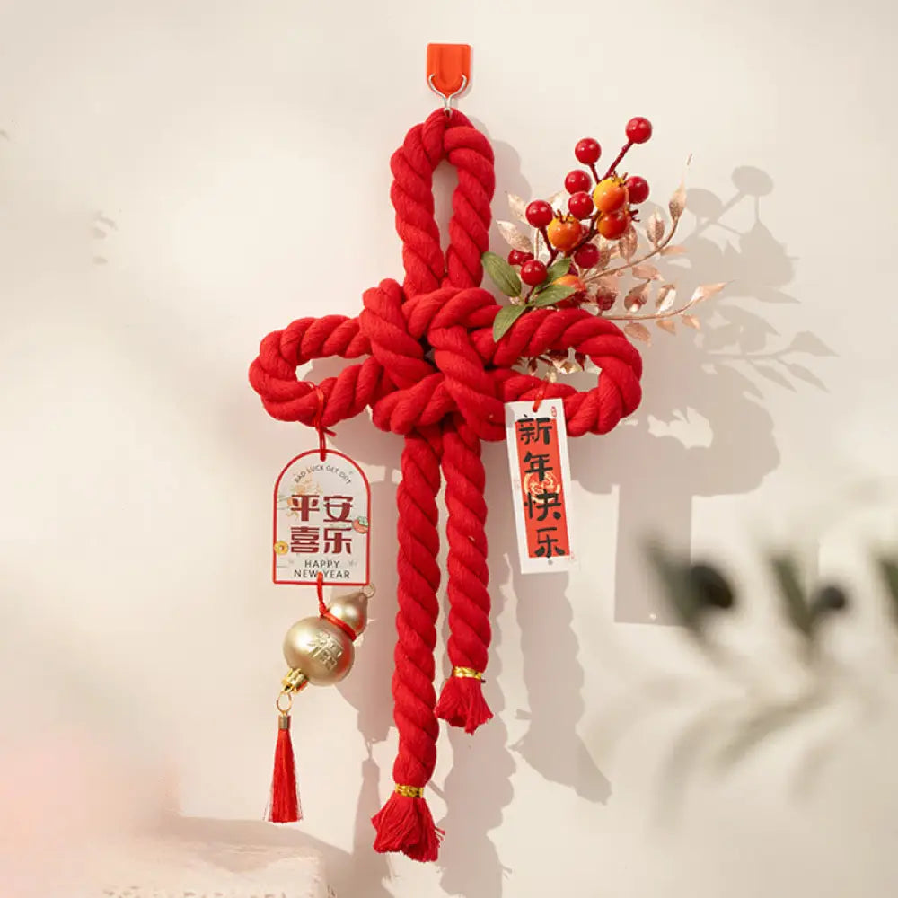Buddha Stones Year of the Horse Dancing Lion Fu Character Chinese Knotting Fortune Decoration - Gourd Medium Size 20*40