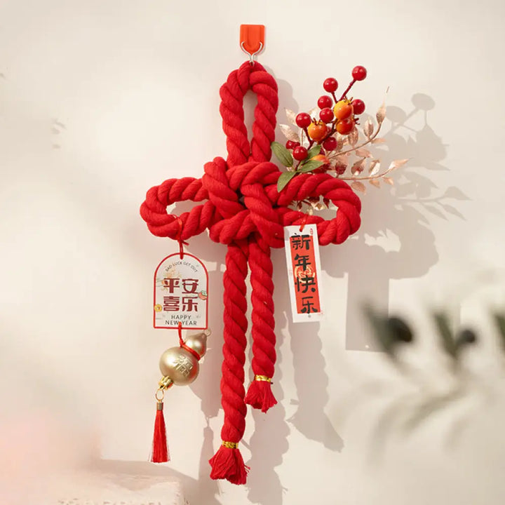 Buddha Stones Year of the Horse Dancing Lion Fu Character Chinese Knotting Fortune Decoration - Gourd Medium Size 20*40