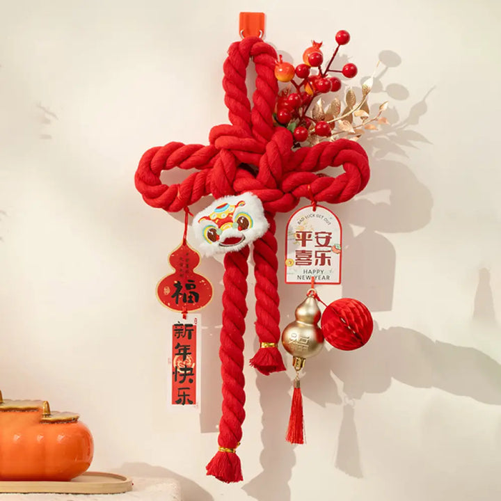 Buddha Stones Year of the Horse Dancing Lion Fu Character Chinese Knotting Fortune Decoration - Dancing Lion Medium