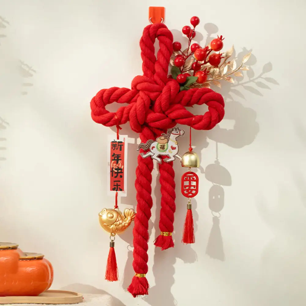 Buddha Stones Year of the Horse Dancing Lion Fu Character Chinese Knotting Fortune Decoration - Horse Medium Size 20*40