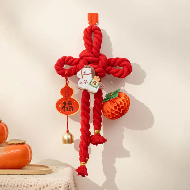 Buddha Stones Year of the Horse Dancing Lion Fu Character Chinese Knotting Fortune Decoration - Horse Small Size 17*30