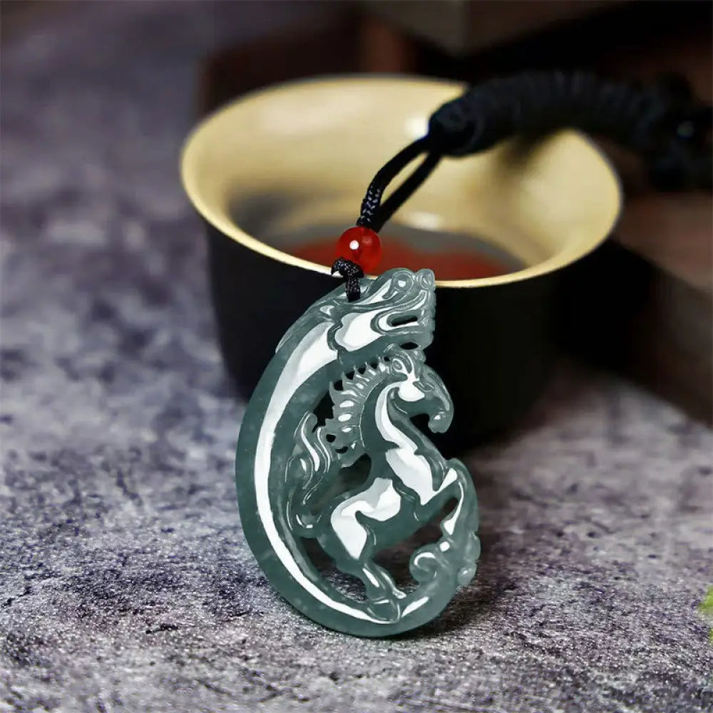 Buddha Stones Year Of The Horse Dragon Jade Luck Necklace Pendants - BWOOOH - Jade - Necklaces & Pendants