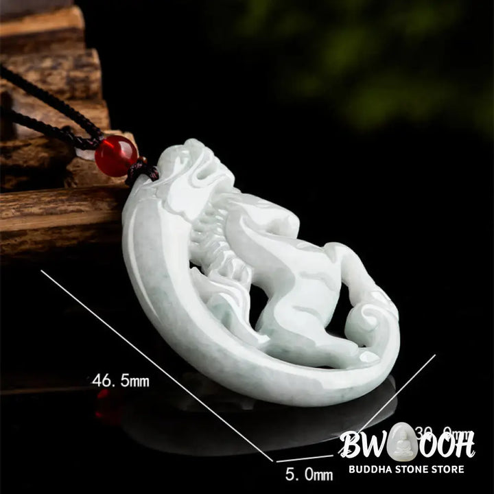 Buddha Stones Year of the Horse Dragon Jade Prosperity Rope Necklace Pendant - BWOOOH - Horse - Necklaces &amp; Pendants