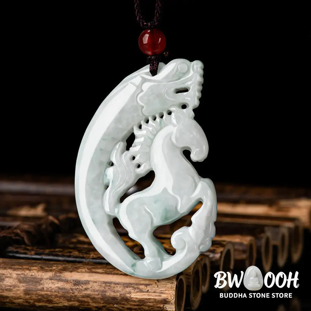 Buddha Stones Year of the Horse Dragon Jade Prosperity Rope Necklace Pendant - BWOOOH - Horse - Necklaces &amp; Pendants