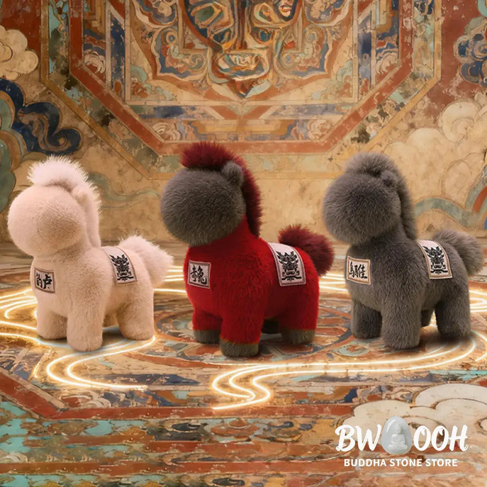 Buddha Stones Year Of The Horse Embroidered Saddle Pad Plush Doll Home Decoration - Decorations