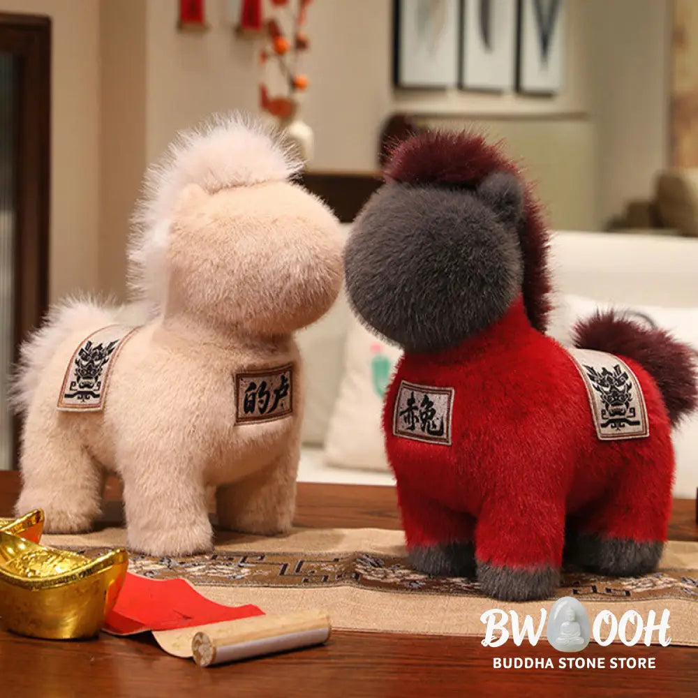 Buddha Stones Year Of The Horse Embroidered Saddle Pad Plush Doll Home Decoration - Decorations