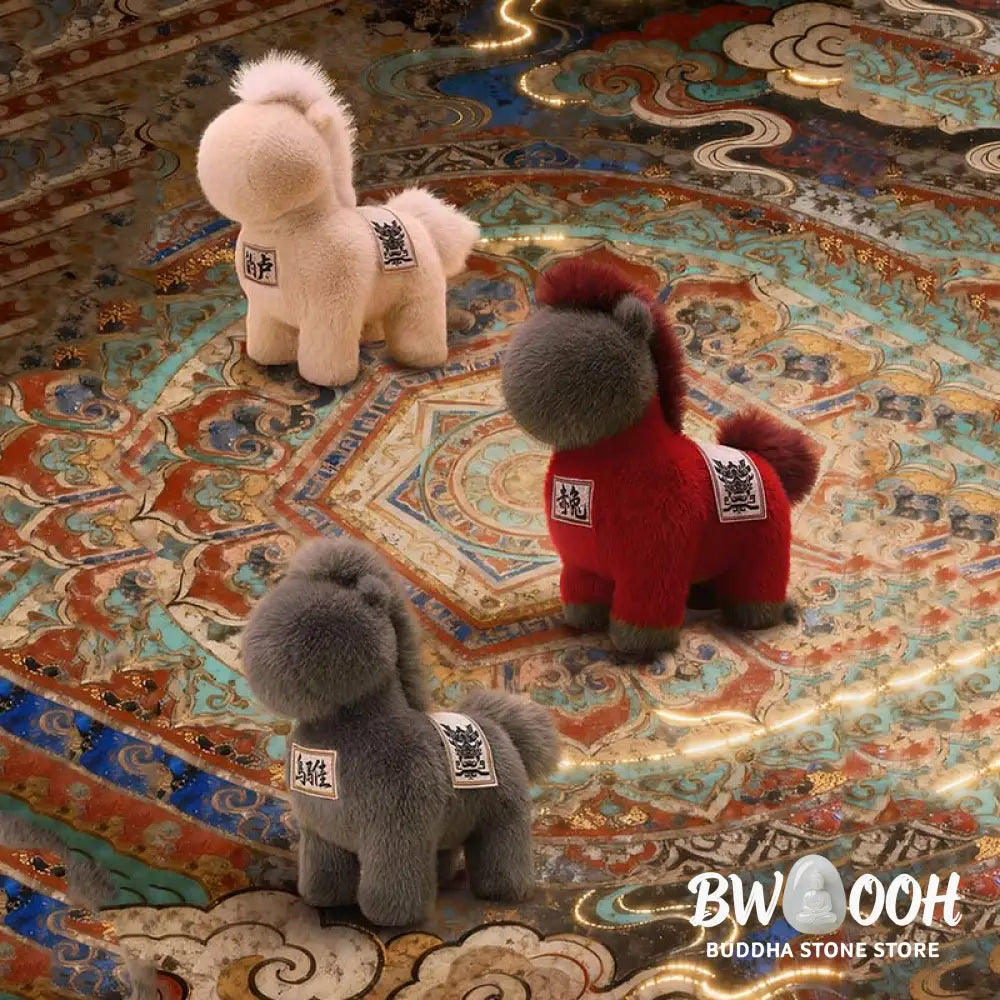 Buddha Stones Year Of The Horse Embroidered Saddle Pad Plush Doll Home Decoration - Decorations