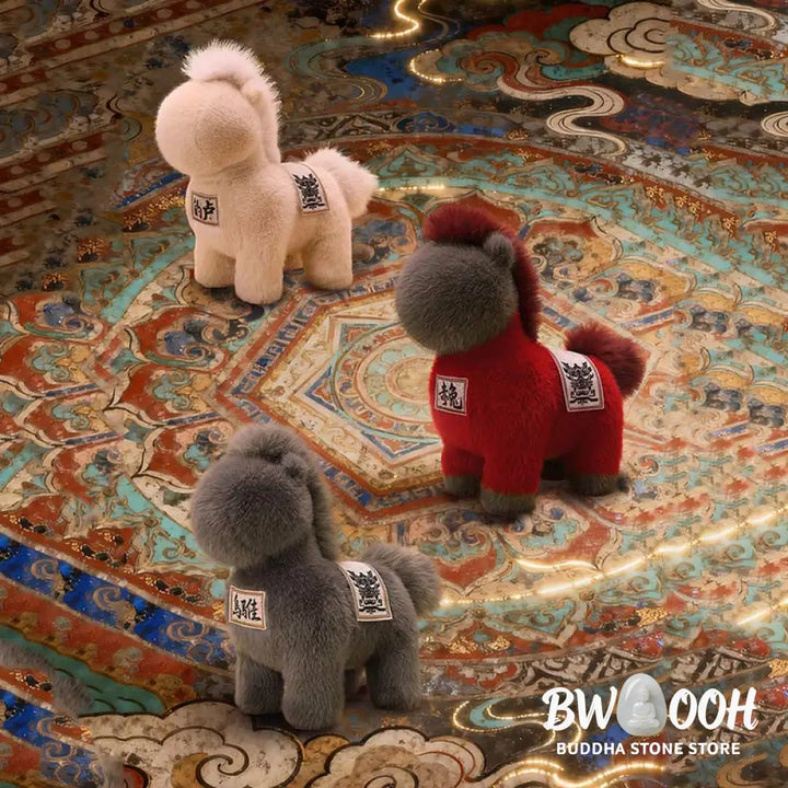 Buddha Stones Year Of The Horse Embroidered Saddle Pad Plush Doll Home Decoration - Decorations