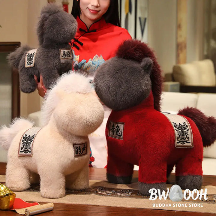 Buddha Stones Year Of The Horse Embroidered Saddle Pad Plush Doll Home Decoration - Decorations