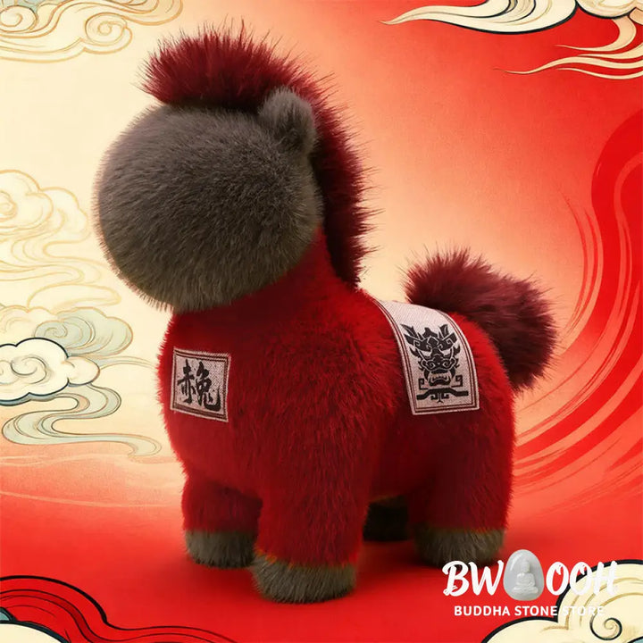 Buddha Stones Year Of The Horse Embroidered Saddle Pad Plush Doll Home Decoration - Decorations