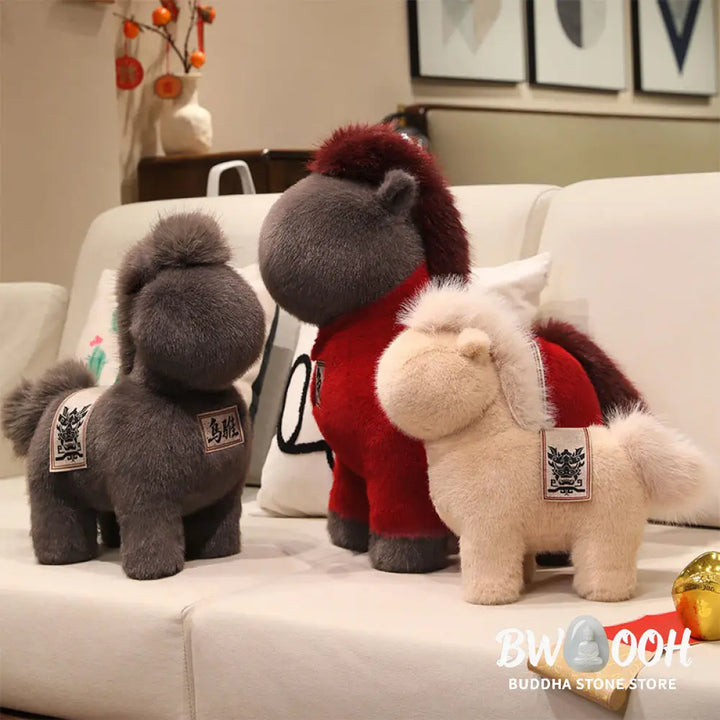 Buddha Stones Year Of The Horse Embroidered Saddle Pad Plush Doll Home Decoration - Decorations