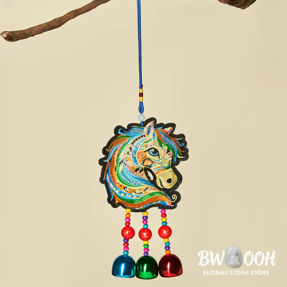 Buddha Stones Year Of The Horse Embroiderwed Horse Head Bell Charm Tassel Success Hanging Decoration - Hanging