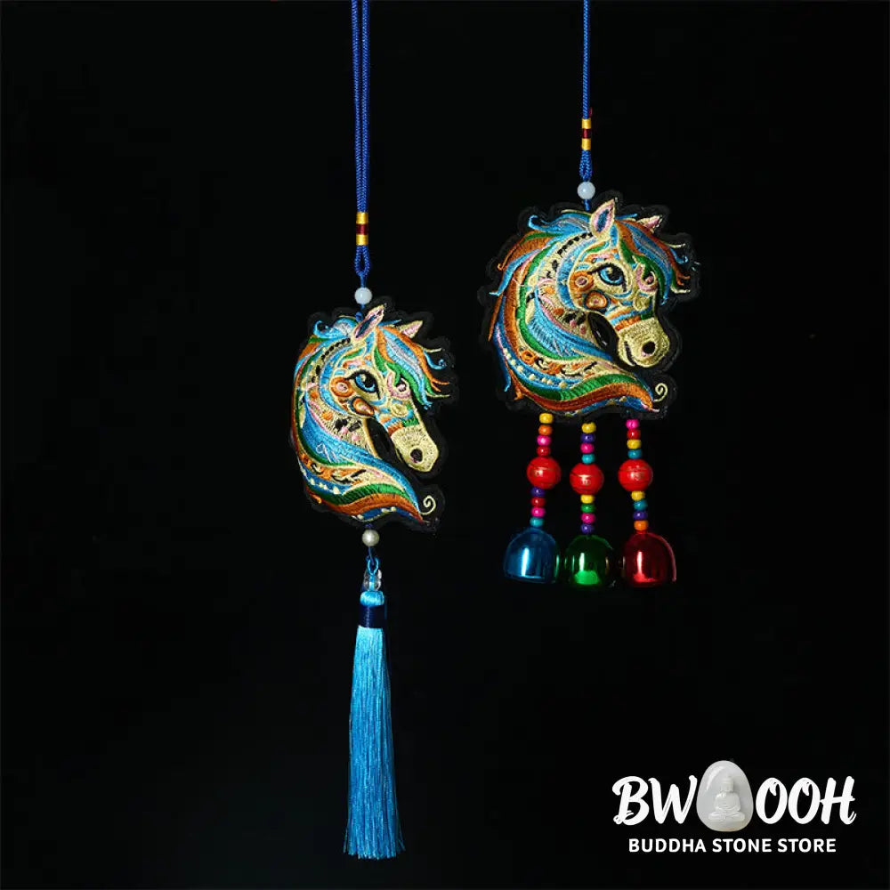 Buddha Stones Year Of The Horse Embroiderwed Horse Head Bell Charm Tassel Success Hanging Decoration - Hanging