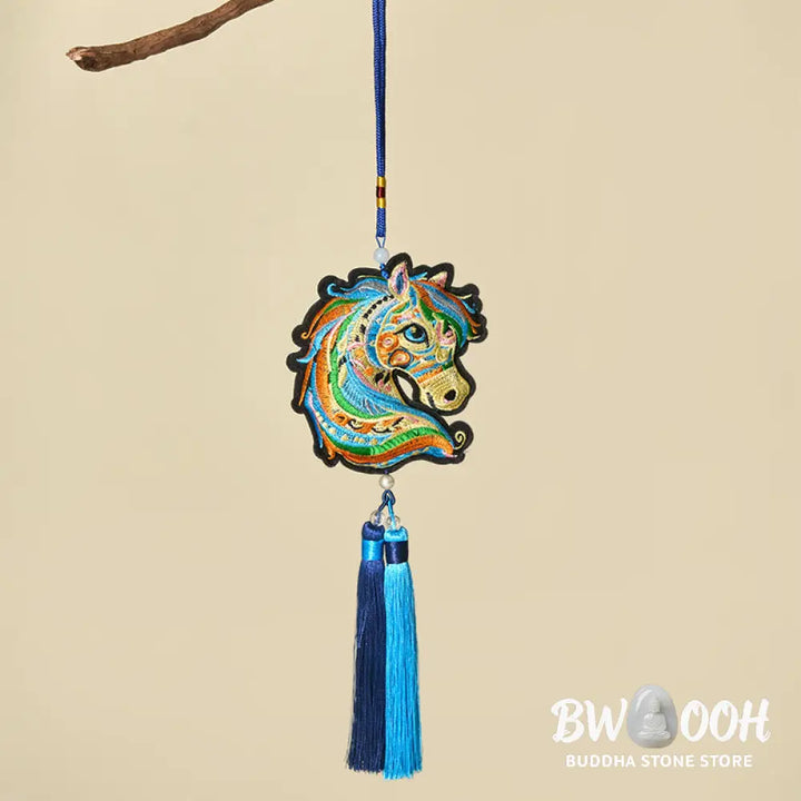 Buddha Stones Year Of The Horse Embroiderwed Horse Head Bell Charm Tassel Success Hanging Decoration - Hanging