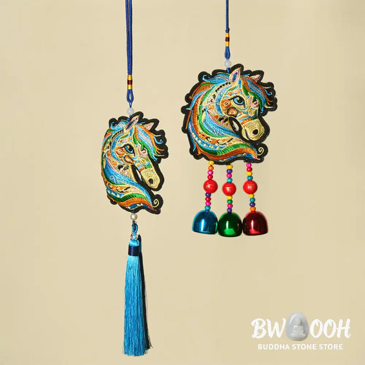 Buddha Stones Year Of The Horse Embroiderwed Horse Head Bell Charm Tassel Success Hanging Decoration - Hanging