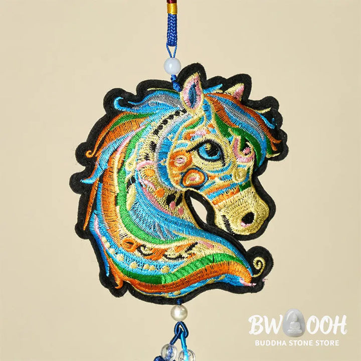 Buddha Stones Year Of The Horse Embroiderwed Horse Head Bell Charm Tassel Success Hanging Decoration - Hanging
