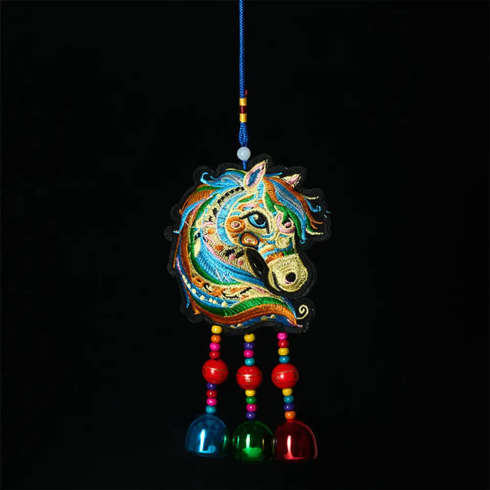 BWOOOH Year Of The Horse Embroiderwed Horse Head Bell Cha