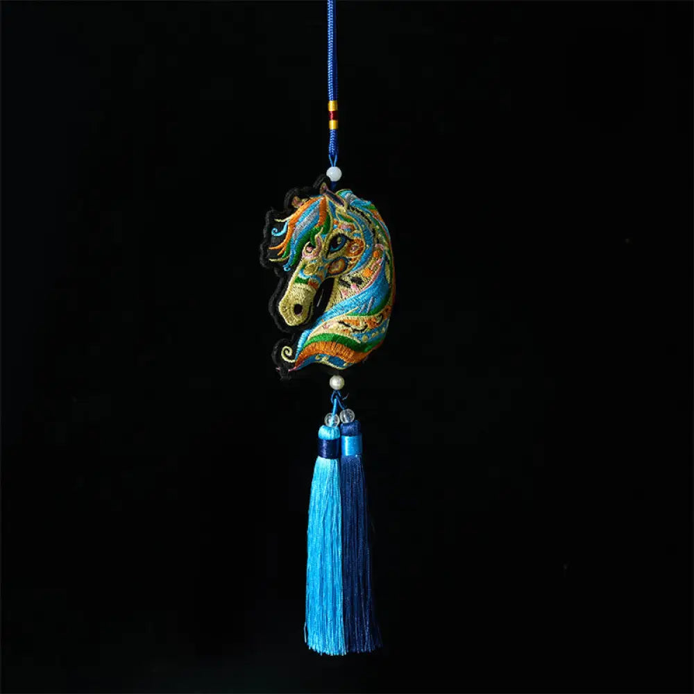 Buddha Stones Year Of The Horse Embroiderwed Horse Head Bell Charm Tassel Success Hanging Decoration