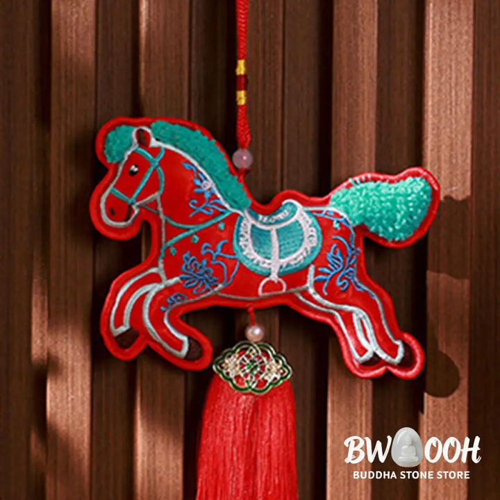 Buddha Stones Year Of The Horse Embroidery Bell Tassel Hanging Decoration - Hanging Decoration