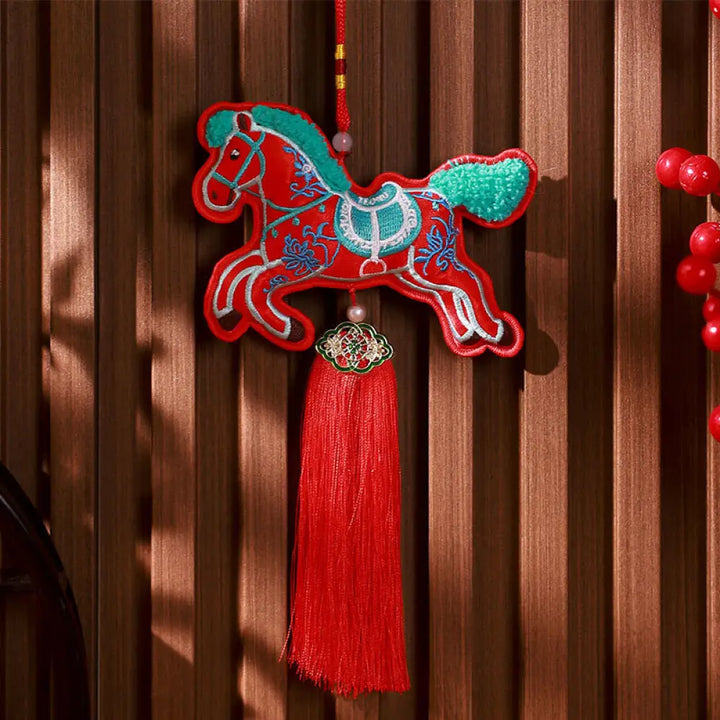 Buddha Stones Year Of The Horse Embroidery Bell Tassel Hanging Decoration - Red Horse Tassel(10*13cm) - Hanging